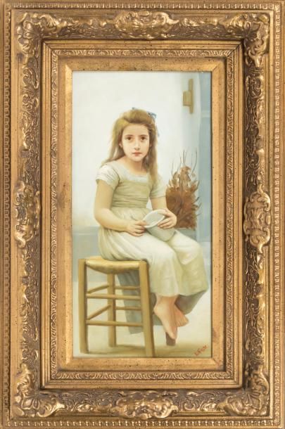 L.FOX (XXème siècle) Jeune fille au tabouret
Huile, signée en bas à gauche
49 x 31...