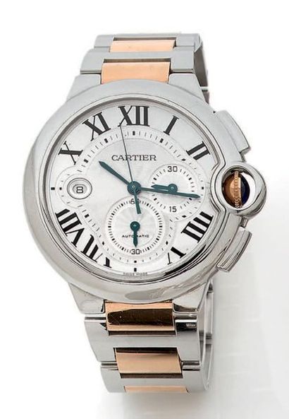 CARTIER Ballon Bleu GM Montre d'homme ronde en acier et or rose 18K (750 °/00). Fond...