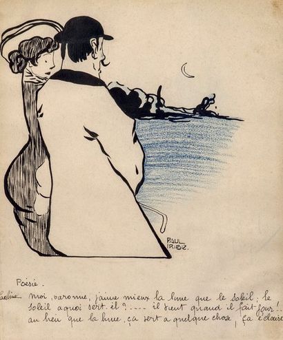 PAUL IRIBE (1883-1935) # Poésie, circa 1900
Encre et crayons de couleur
Signé en...