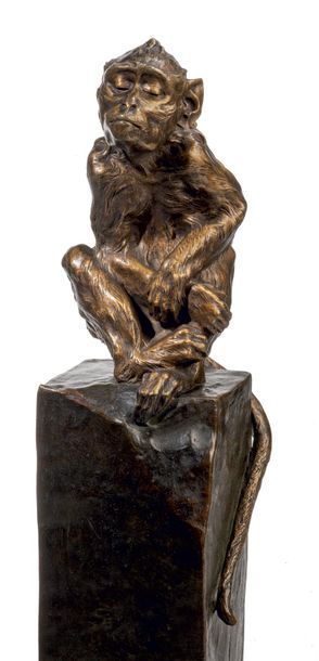 Maurice Roger MARX (1872-1956) # Singe pensif
Sculpture en bronze doré patiné.
Signée...