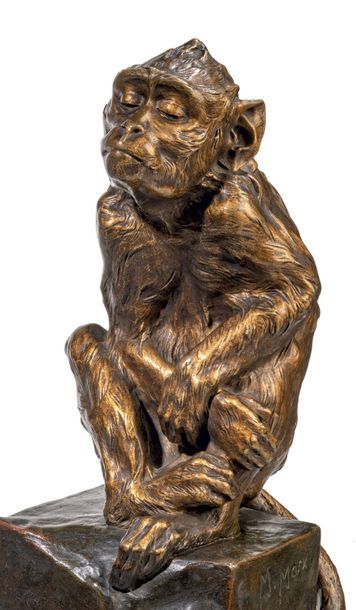 Maurice Roger MARX (1872-1956) # Singe pensif
Sculpture en bronze doré patiné.
Signée...