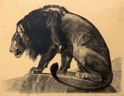Paul JOUVE (1880-1973) Lion guettant assis
Lithographie originale sur papier Rives
Signé...