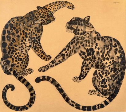 Georges-Lucien GUYOT (1885-1973) # Couple de léopards
Encre et lavis sur papier japon.
Signé...
