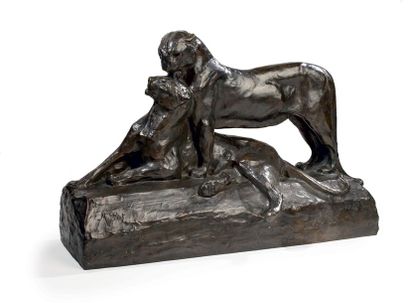 Maximilien FIOT (1886-1953) # Panthère se léchant
Sculpture en bronze à patine brune.
Signée...
