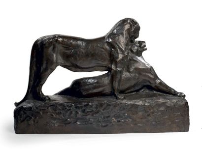 Maximilien FIOT (1886-1953) # Panthère se léchant
Sculpture en bronze à patine brune.
Signée...