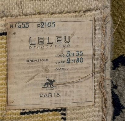 Jules LELEU (1883-1961) Important tapis rectangulaire en laine rase au point noué...