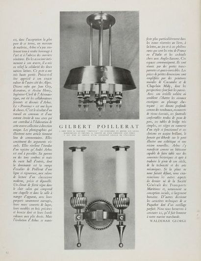 Gilbert POILLERAT (1902-1988) Paire d'appliques en bronze doré présentant deux bras...