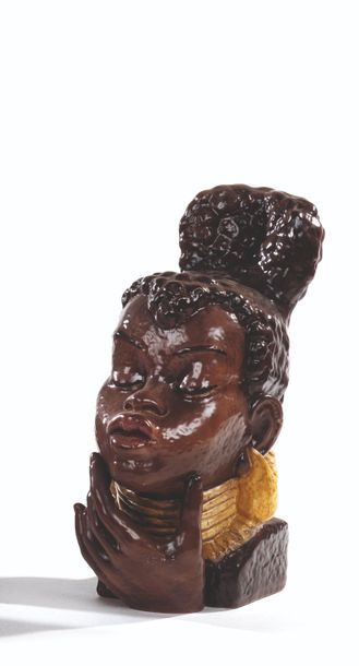SOHOLM Buste d'africaine en céramique émaillée
Monogrammé OR.
H: 32 cm