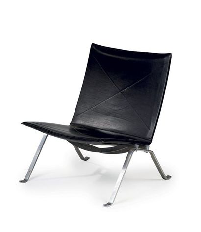 Poul KJAERHOLM (1929-1980) Chauffeuse modèle «PK 22» en acier brossé garniture en...