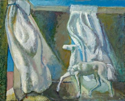 Antoine MAYO (1905-1990) # Cheval et rideau, circa 1960
Huile sur toile Signature...
