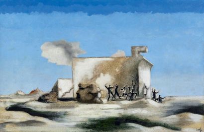 Jean LURÇAT (1892-1966) # La sombre forteresse, 1934
Huile sur toile
Signée en bas...