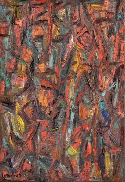 David LAN-BAR (1912-1987) # Composition sur fond rouge, 1961
Huile sur toile
Signée...