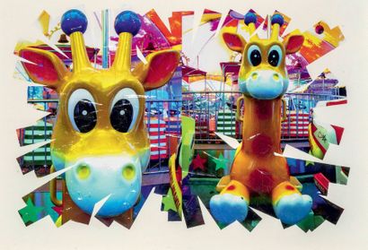 K-narf (né en 1970) # Girafes sur fond de manège
Collage d'imprimerie
Signé du monogramme...