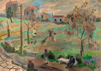 Felicia PACANOWSKA (1907-2002) # Village, 1944
Huile sur isorel
Signée et datée
46...