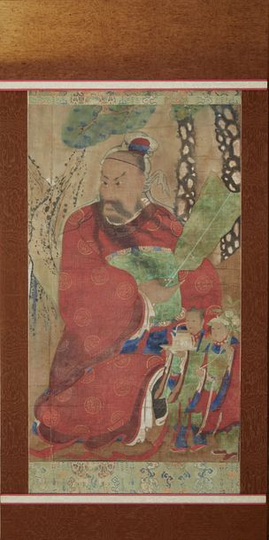 CHINE - Fin Epoque MING (1368 - 1644), XVIIe siècle Fragment de peinture sur soie,...