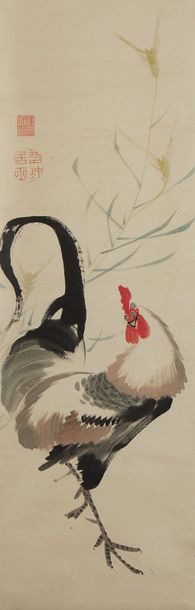 Ito Jakuchu (1716-1800) Encre polychrome sur papier, coq.
Signée des deux cachets.
Dim....