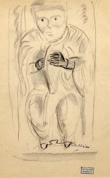 Jules PASCIN (1185-1930) Portrait d'homme en pied
Crayon, porte le cachet de la signature...