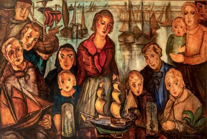 JEAN VERVISCH (1896-1977) Dans un port du Nord, 1938
Huile sur contreplaqué, signée...