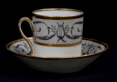 PARIS Deux tasses litron et leurs soucoupes en porcelaine
- Une à décor caillouté...