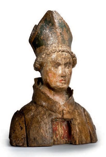 null Buste d'évêque reste de polychromie
Sud de la France, XVIème siècle
H: 34 cm
(accidents...