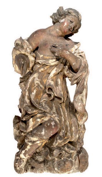 null Sculpture en bois partiellement doré et polychrome représentant un ange agenouillé.
XVIIIème...