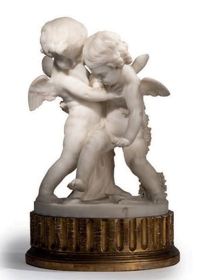 Jean-Antoine Houdon (1741-1828) d'après Groupe aux amours
Sujet en marbre.
Support...