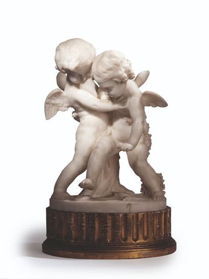 Jean-Antoine Houdon (1741-1828) d'après Groupe aux amours
Sujet en marbre.
Support...