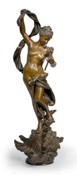 Luca MADRASSI (1848 - 1919) Nymphe à la coquille
Épreuve en bronze à patine verte.
H....