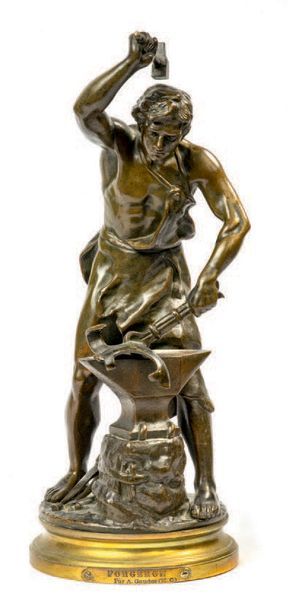 Adrien Etienne GAUDEZ (1848 - 1902) Le forgeron
Épreuve en bronze à patine vert nuancée,...