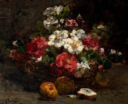 Georges JEANNIN (1841-1925) Nature morte au bouquet fleurs et à la pomme
Huile sur...