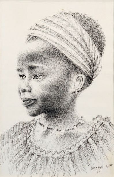 Ousmane SOW (1935-2016) Trois portraits de jeunes filles africaines
Pointe sèche,...
