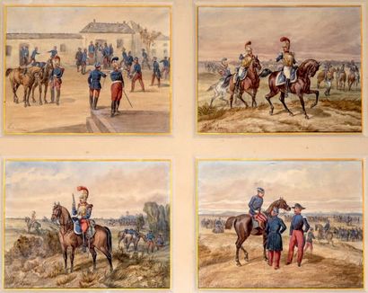 Charles DE LUNA (1812-?) Scènes militaires
Quatre aquarelles encadrées, signées en...