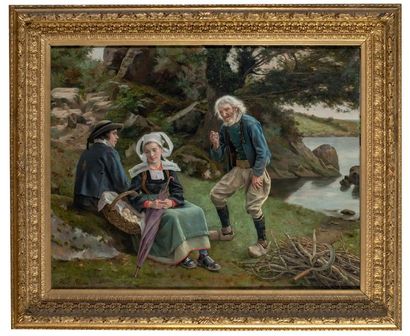 Paul ABRAM (1854-1925) Les amoureux, Finistère, 1885
Huile sur toile
Signée en bas...