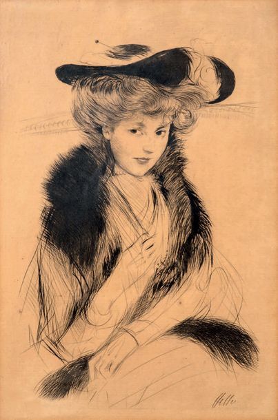 Paul-César HELLEU (1859-1927) Portrait de femme en buste
Pointe sèche, signé en bas...