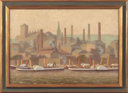 Charles LACOSTE (1870-1959) Remorqueurs à Battersea, circa 1896
Huile sur toile,...