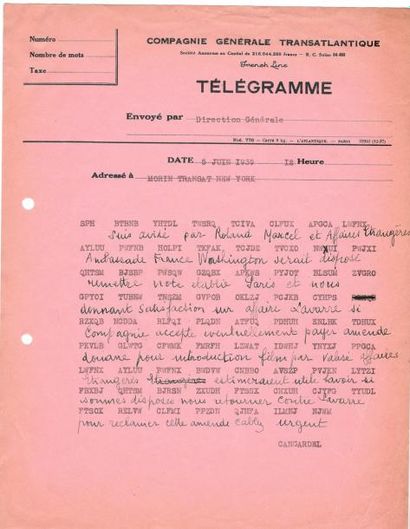 null Lettres et télégrammes du mois de juin 1939, adressés à Mr Henri CANGARDEL,...