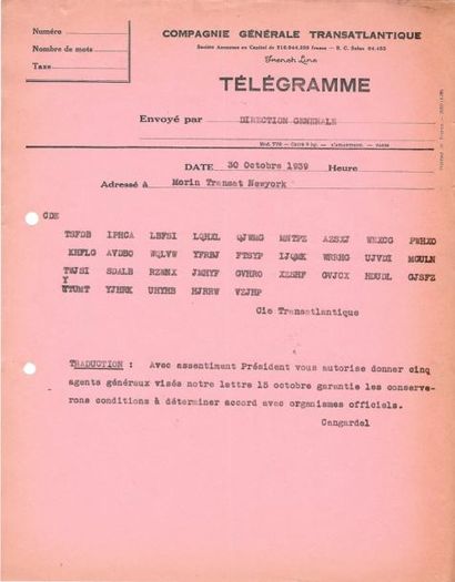 null Lettres et télégrammes du mois d'octobre 1939, adressés à Mr Henri CANGARDEL,...