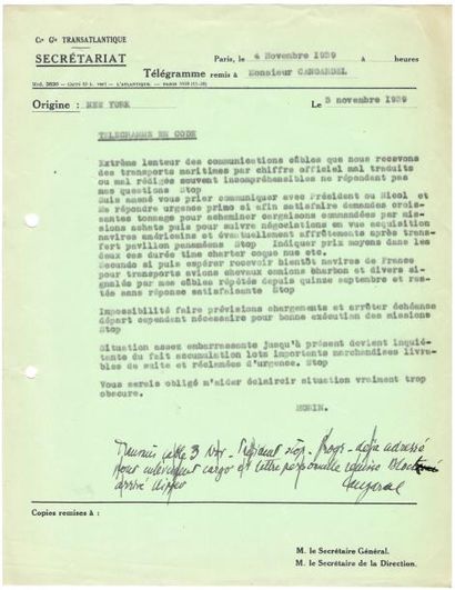null Lettres et télégrammes des mois de novembre et décembre 1939, adressés à Mr...
