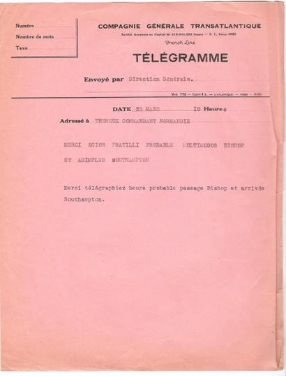 null Lot de télégrammes (année 1937) sur le paquebot Normandie.