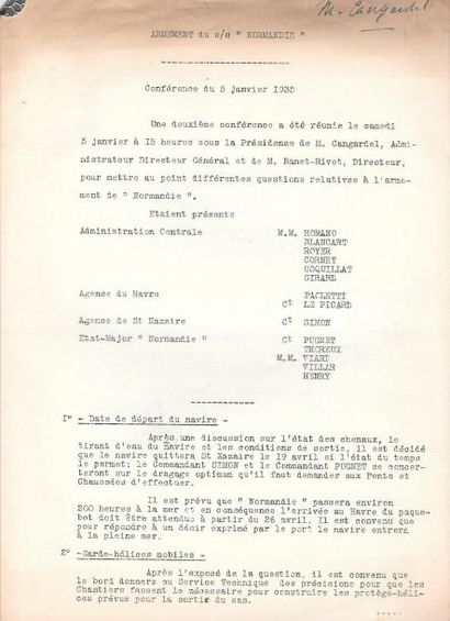 null Conférence du 5 janvier 1935 concernant l'armement du paquebot Normandie.