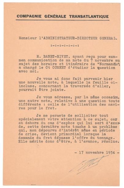 null Diverses notes et courriers de 1934 destinés à Mr Cangardel Administrateur-Directeur...