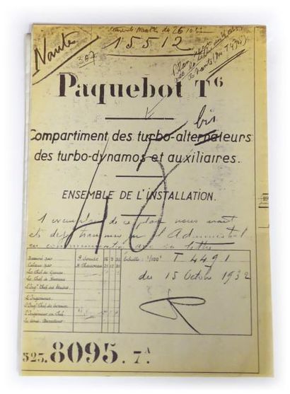 null Sept tirages de plans "paquebot T6" entre 1931 et 1932 "Ensemble de l'installation...