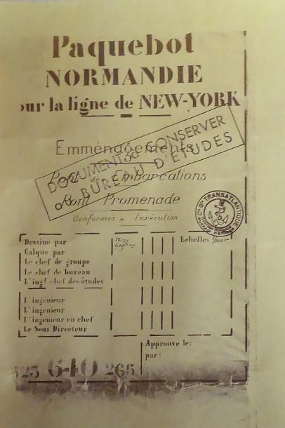 null Grand tirage de plan d'époque "Paquebot Normandie - pour la ligne de New-York",...