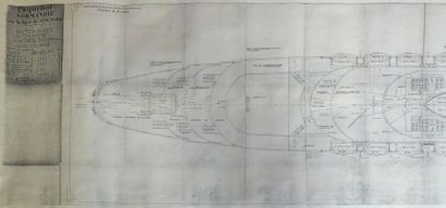 null Deux tirages de plans vue longitudinale et vue de dessus (vue en plan) du paquebot...