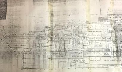 null Tirage de plan en coupe longitudinal du paquebot Normandie, avec indications...