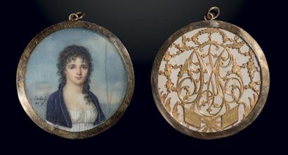 Louis AUBRY (Paris, 1767 -1851) * Jeune femme sur fond de ciel, à mi-corps légèrement...