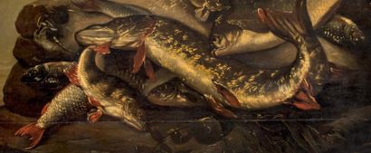 Willem ORMEA (Utrecht 1611 - 1673) Nature morte aux poissons et canne à pêche
Panneau...