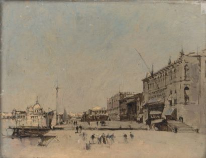 Paul VERNON (1796-1875) Quai aux Esclaves, Venise
Esquisse à l'huile sur panneau
19...
