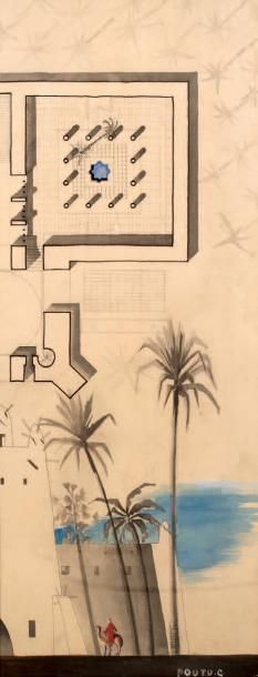 Atelier CASTEL-HARDY Plan d'architecte pour une forteresse arabe, circa 1930
Lavis...