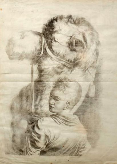 Ecole FRANCAISE, XIXème siècle Chamelier et son chameau
Crayon noir
70 x 51 cm (tâches,...